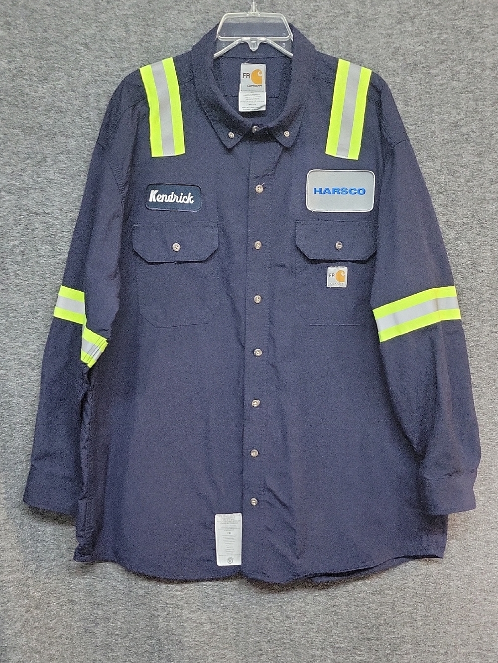 Carhartt Work Shirt with High-Vis Stripes - Navy & Lime/Gray Mens Size 2X